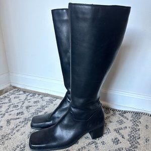 Bandolino Black Genuine Leather Knee High Block Heeled Boots - Size 8